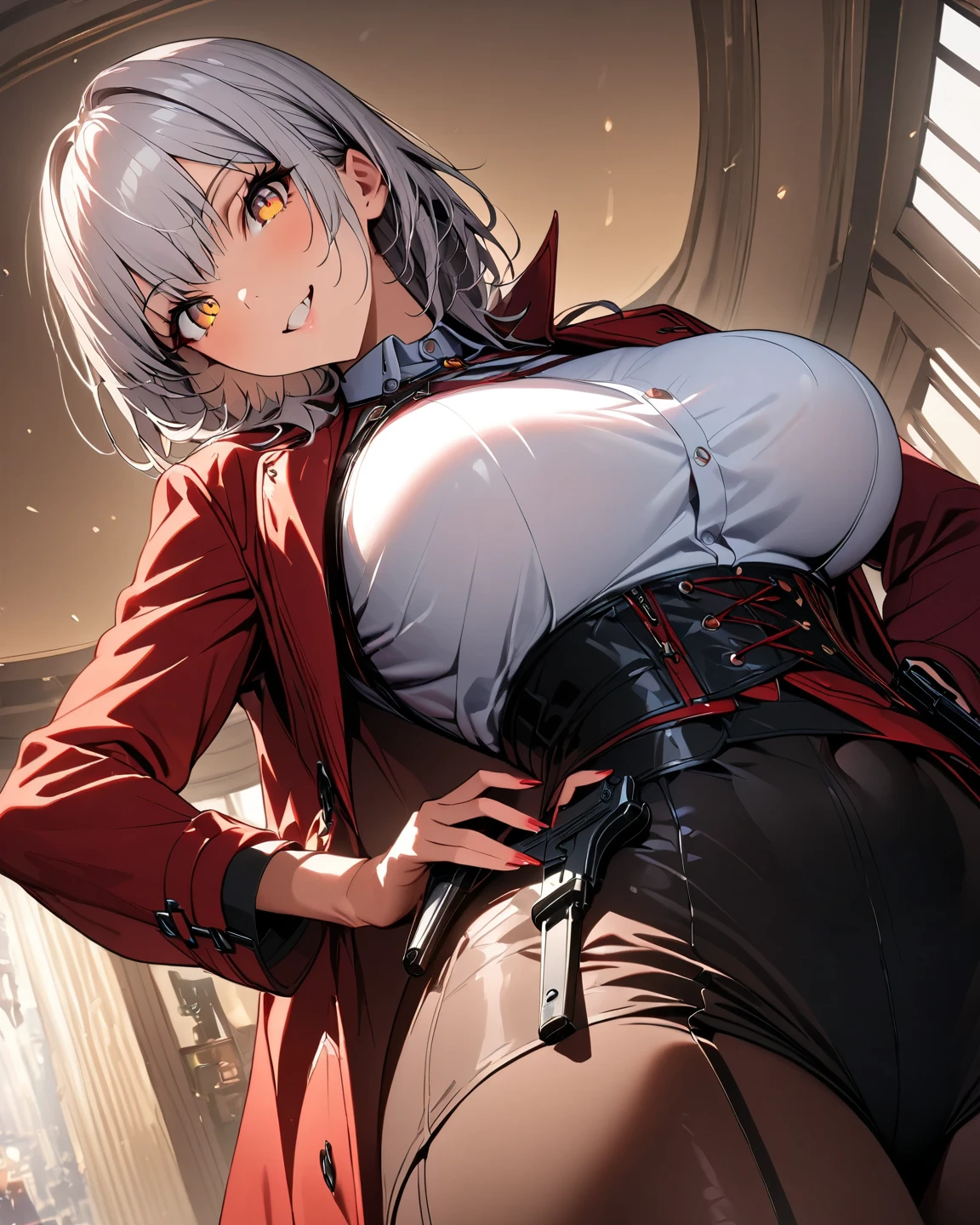 ((Both eyes are about to open:1.5)), ((slightly open mouth:1.5)),