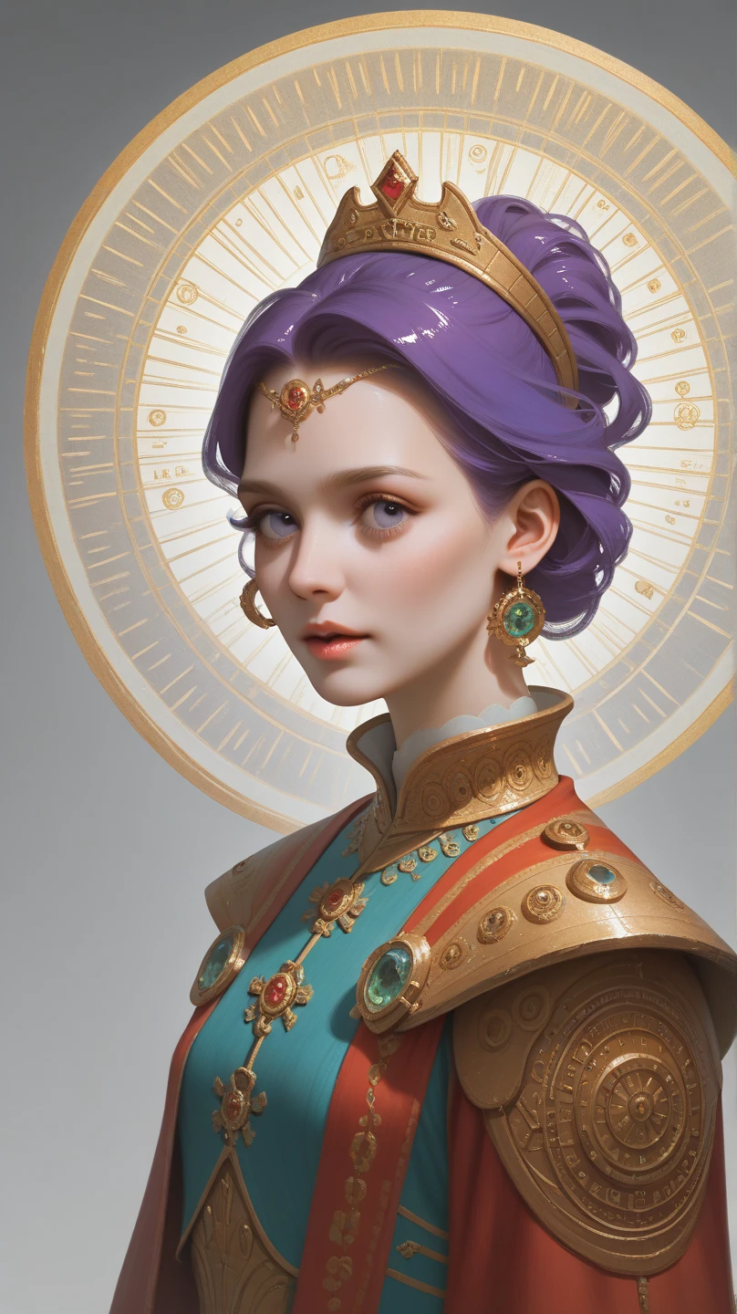 An ethereal, bioluminescent purple-hued, gold amalgam of swirling shapes and geometric patterns, this digital anime image features a mysterious and otherworldly creature known as the "Celestial Nexus." The intricate details and shimmering metallic hues make it a mesmerizing piece of digital art, blending elements of futuristic technology with ancient mysticism. The luminous glow emanating from the figure's body creates a sense of enigmatic radiance, drawing viewers into a world of magic and technology intertwined. The high-definition rendering and vivid color palette add to the overall visual impact, making this image a stunning example of modern digital artistry.High Quality, High Resolution, Masterpiece, High Details, Best Quality, Anatomically Correct, 