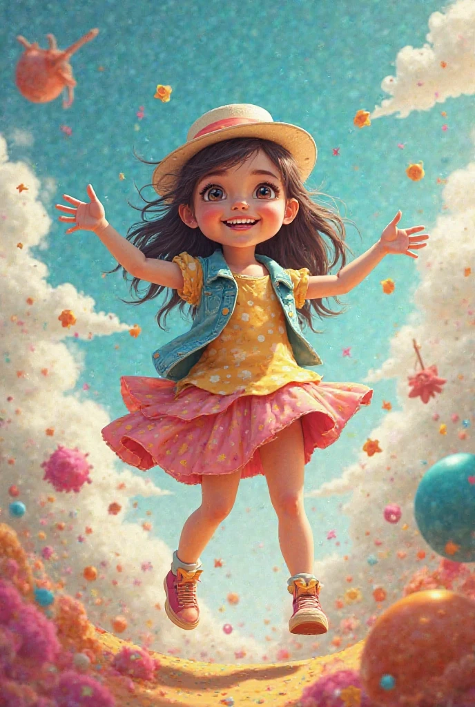 figure，girl with blue sky, zoo，pigeon, many balloons, happy, happy, perfect quality, clear focus, happy，detail face，pop mart style art