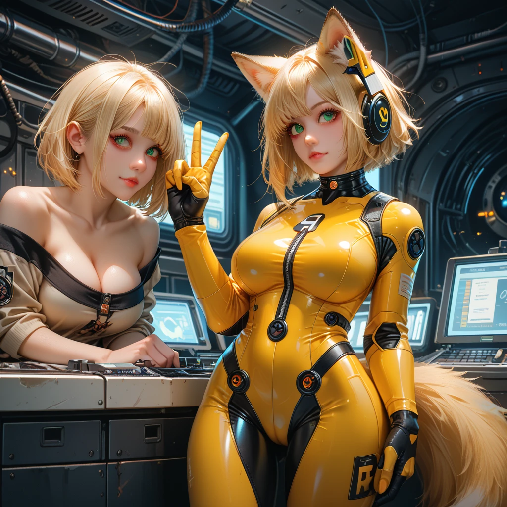 (8K ,hyper-detailing,ultra real photo,Best masterpiece,natural,Perfect artwork,Perfect female body),Two cute busty girls ,(Big tits),Simple fashion girl'sobu,Computer,Computer desk,Display Screen,Large display,Virtual Showcase,VR gaming equipment,Computer competitive games,Sexy cool outfits,Stylish hairstyle,Cute sexy competitive game girl,sit on chair,Cool clothes,Built-in thong,The cracks are relatively large,slovenly,stretch the meat,Raised sexy,obscene exposure ,titmouse,fully body photo