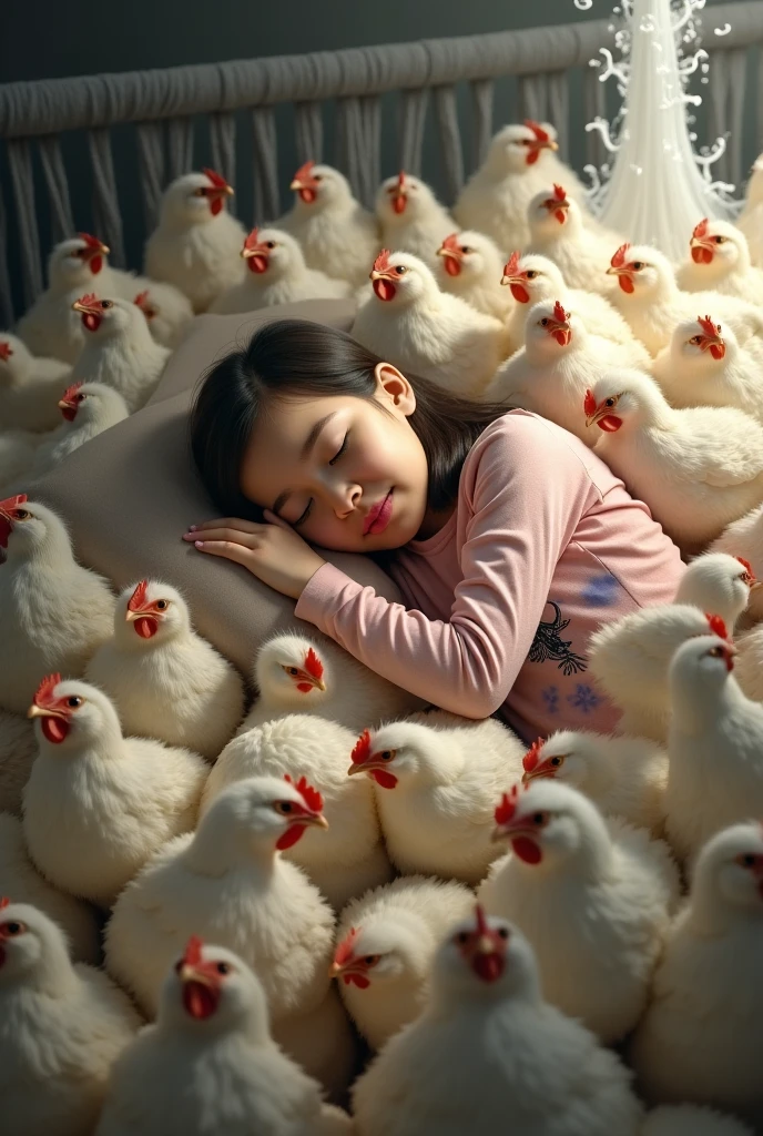 An image with a chicken sleeping