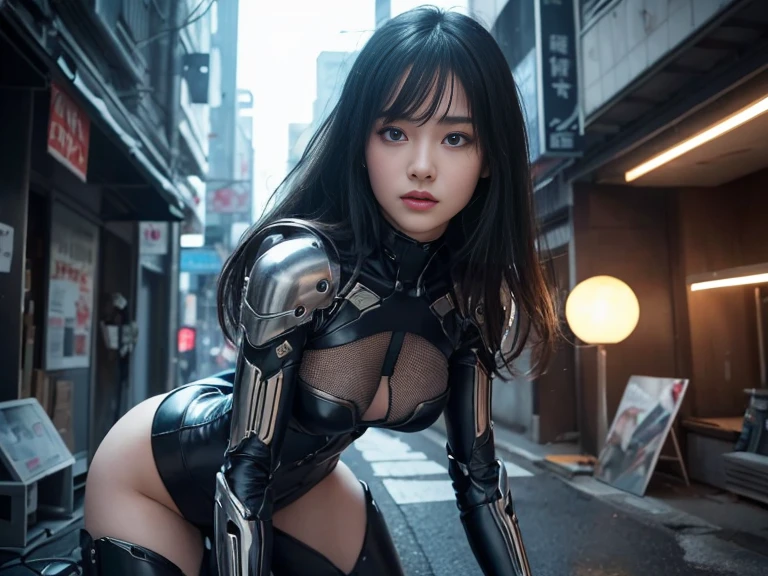 (1 Mechanical Girl)、（Mystical expression）、top-quality、​masterpiece、超A high resolution、(Photorealsitic:1.4)、Raw photo、女の子1人、glowy skin、(((1 Mechanical Girl)))、（Red Metal Bodysuit）、(alien background、Fierce battle with Osite、Fierce battle with alien night monster cliff background)、(Small LED)、((super realistic details))、vertical giant monster background),globalillumination、Shadow、octan render、8K、ultrasharp、Colossal tits、Raw skin exposed in the cleavage、red metal、Details of complex ornaments、Japan details、highly intricate detail、Realistic light、(Mystical expression),CG Society Trenlow Eyes、Eyes shining towards the camera、Mechanical marginal blood vessels connected to neon detail tubes)、(Wires and cables connecting to the head)、Small LED、,Mechanical thighs、Toostock、（Hands are also made of machines.traces on the cliff）、机器人、future alien、