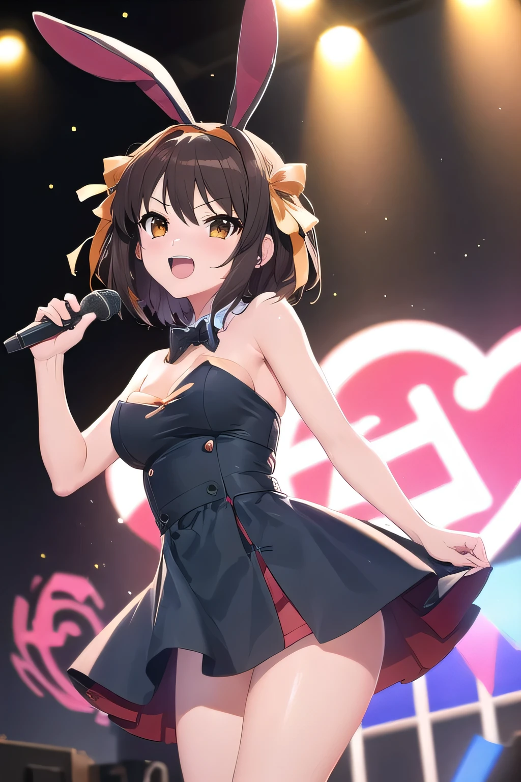nsfw,(super fine illustration,8K CG wallpaper,best quality,extremely detailed,ultra high res,best aesthetic),(cowboy shot,from front),1girl ,idolmaster, {{{Madoka Higuchi}}}, (25yo,beautiful girl),(((beautiful dark brown eyes))),(beautiful brown hair), (((midium hair))),(wet skin),(scatter sweat),(steam),((flat chests,large breasts)),((((slender and tall)))),((on stage)),(((light bule dress))),(((see-through))),((spread legs)), ((spread pussy:1.3)), (pubic brown hair:1.4), (open mouths), (stick out tongue),(feel good),(shyness),(light smile),(((singing))),(((hold the microphone with right hand))),(((female masturbation))),toying self, dildo in pussy,have fun,spotlight,