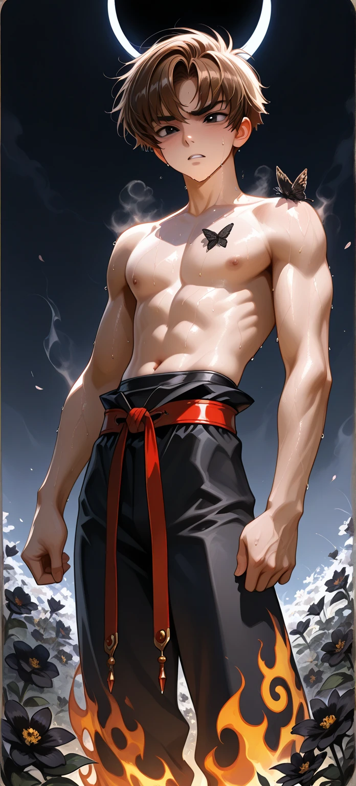 Painting, bullfighter, among fruits and berries frivolous young Thirteen year old son, fitness body, voluminous, elastic buttocks, Tanga panties, playful look, aesthetically pleasing, beautiful, yaoi, super-detailed, high quality. Only male gender, guys, boys