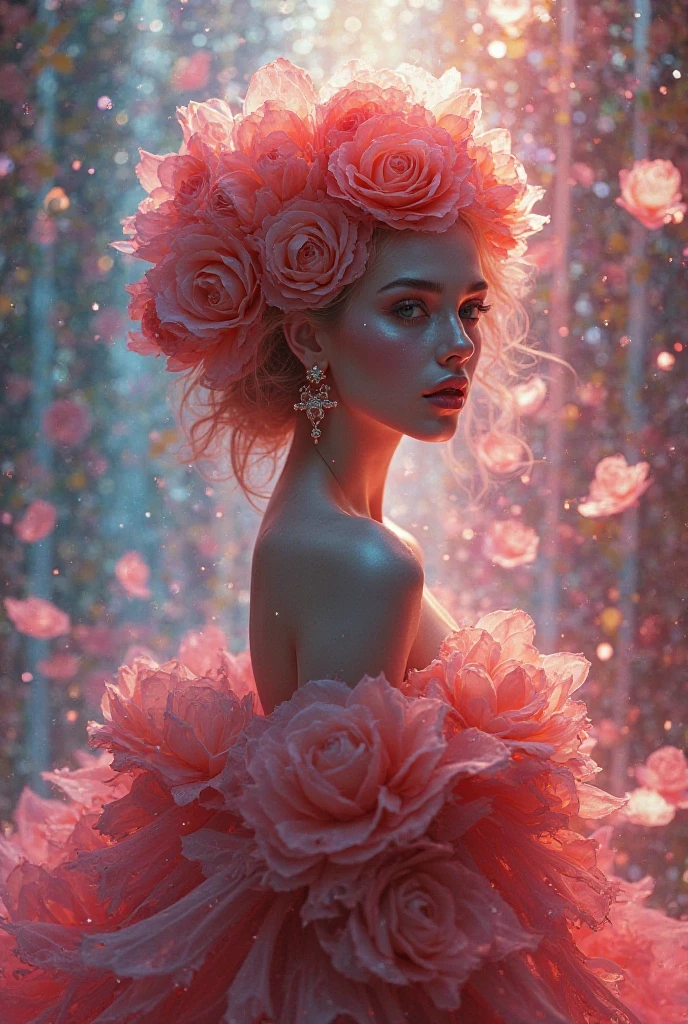 Nice back rose queen flower with lovely colourful glass effect background 