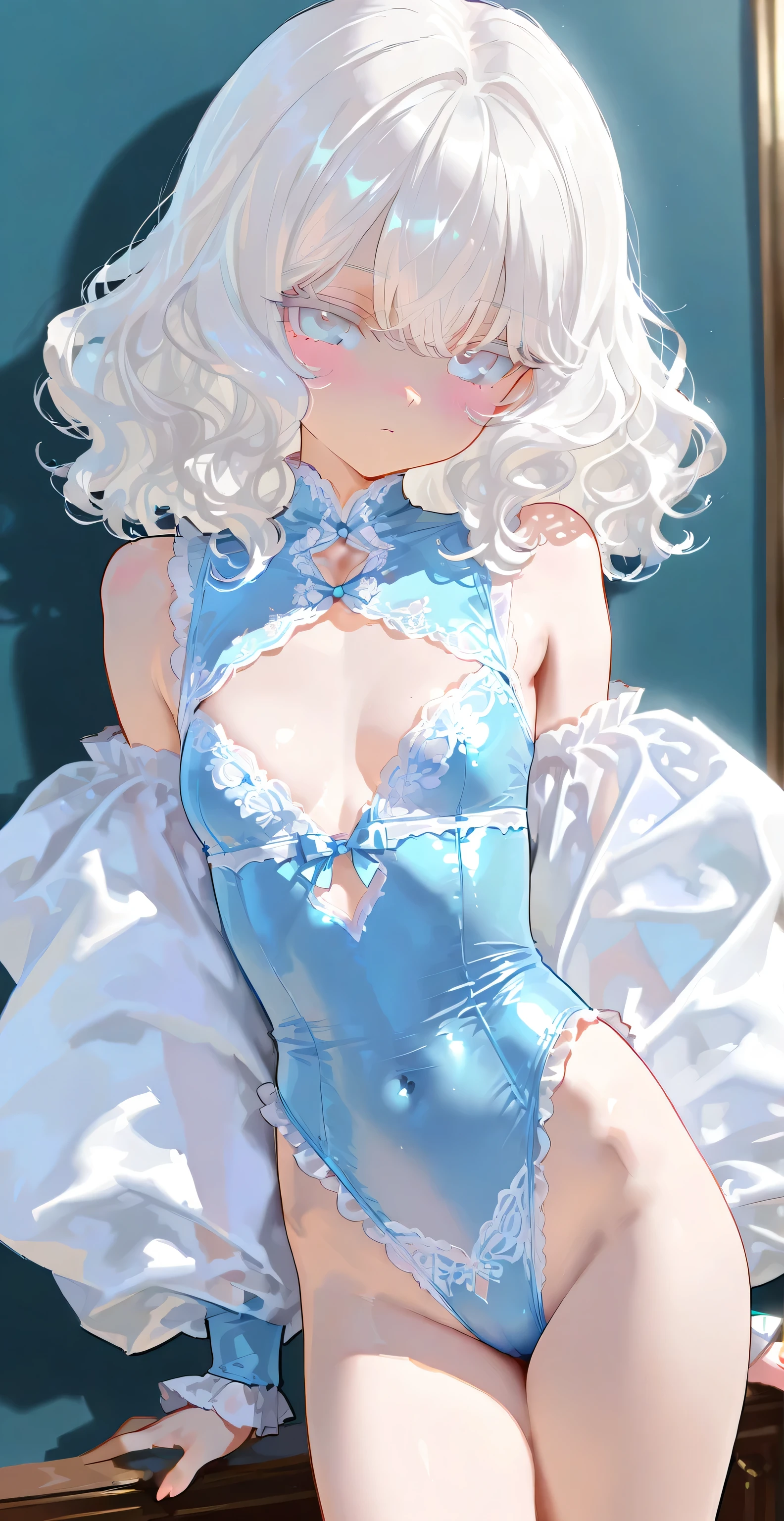 (masterpiece:1.8),(highest quality:1.8),(Very detailed:1.8),(8k:1.8),(Ultra-fine Illustration:1.5),,,Straight low twintail,Flat Chest,Small Ass,(High-grade metallic silver,garter belt,Lace Lingerie:1.4),(Smiling laughing pose:1.5),Vintage sofa,,(Full body angle), Stained glass, Rainbow Gradient,