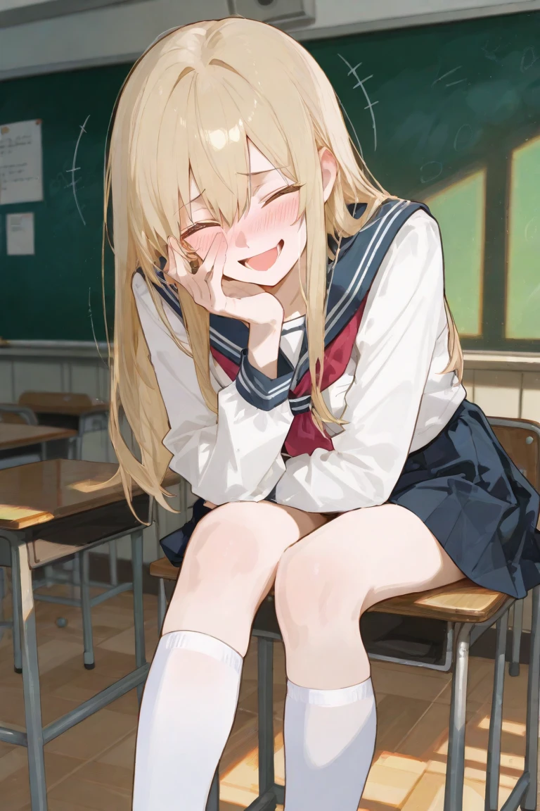 (masterpiece:1.2、Highest quality、masterpiece)、(1st grade elementary school student:1.6)、alone、classroom、Day、stand、blonde、ponytail、blue eyes、(Completely naked:1.4)、(White skin:1.4)、(Small breasts:1.3)、pantyhose、Earrings、Sweaty、Hair Ribbon、Round 1、blush、(Man having sex from behind:1.5)、(Ahegao:1.2)、(tongue:1.2),(Put your hands around the man&#39;s neck:1.5),(Standing on one leg:1.5),(Man lifts woman's leg:1.5),(Tears of joy:1.2)