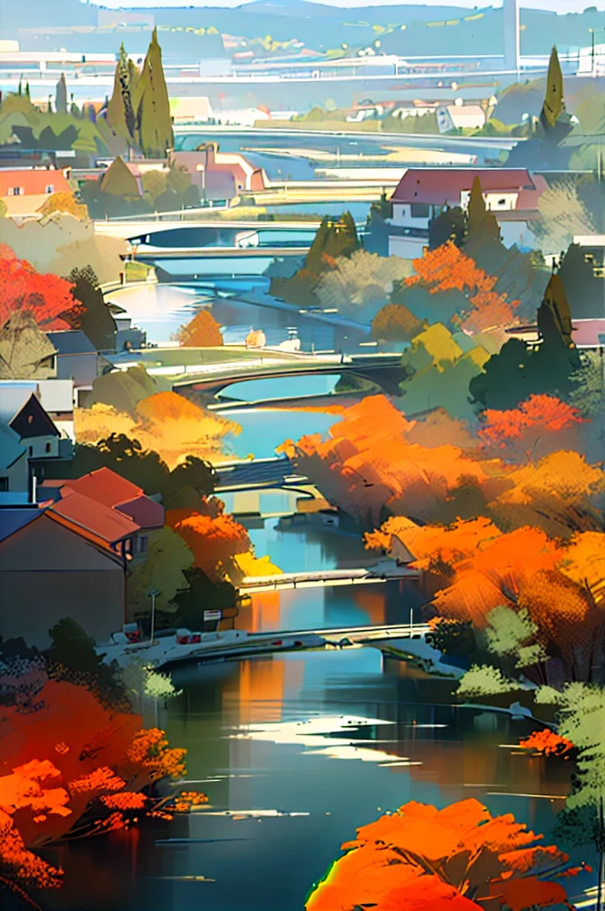 stunning landscape, forest and river, evening light