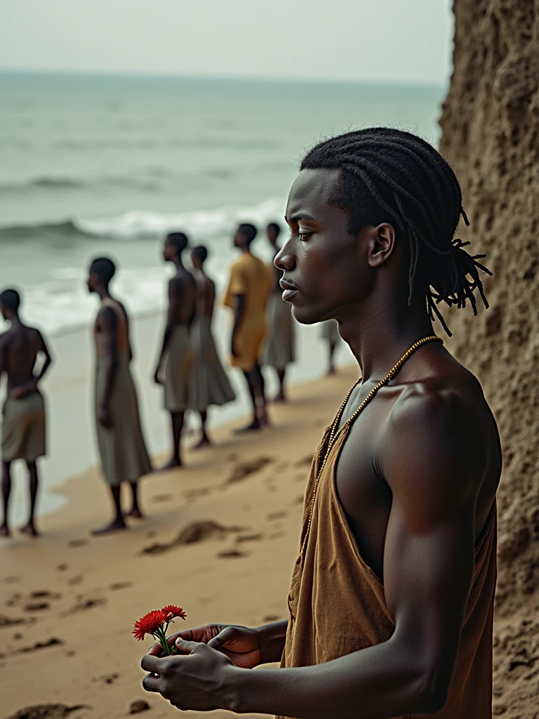 A malagasy teen paying at a nudist beach