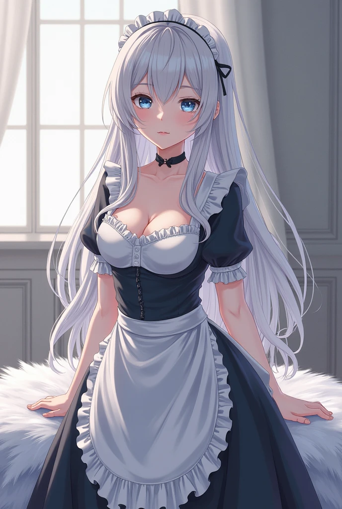 beautiful，(Sexy)，Elegant women，Mature，big eyes，Long hair，Summer，Cat ear，cute，Maid costume，Tail，In the bedroom