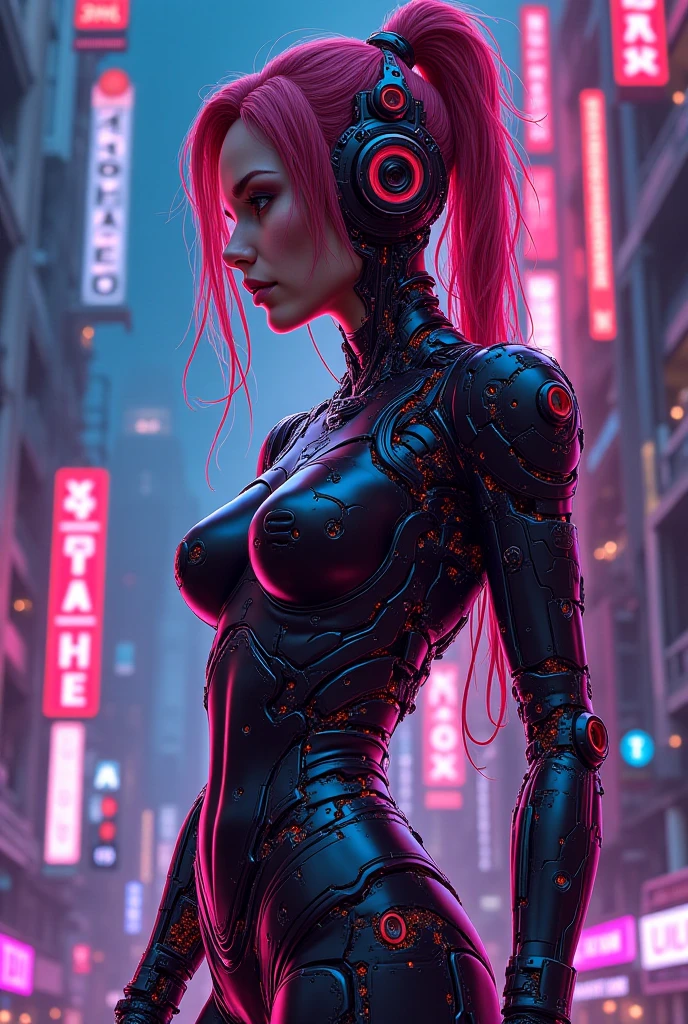 Woman, hot, perfect breasts, E-Girl, perfect girl, Black hair with pink locks, sexy pose, girlfriend, 8k, Artwork