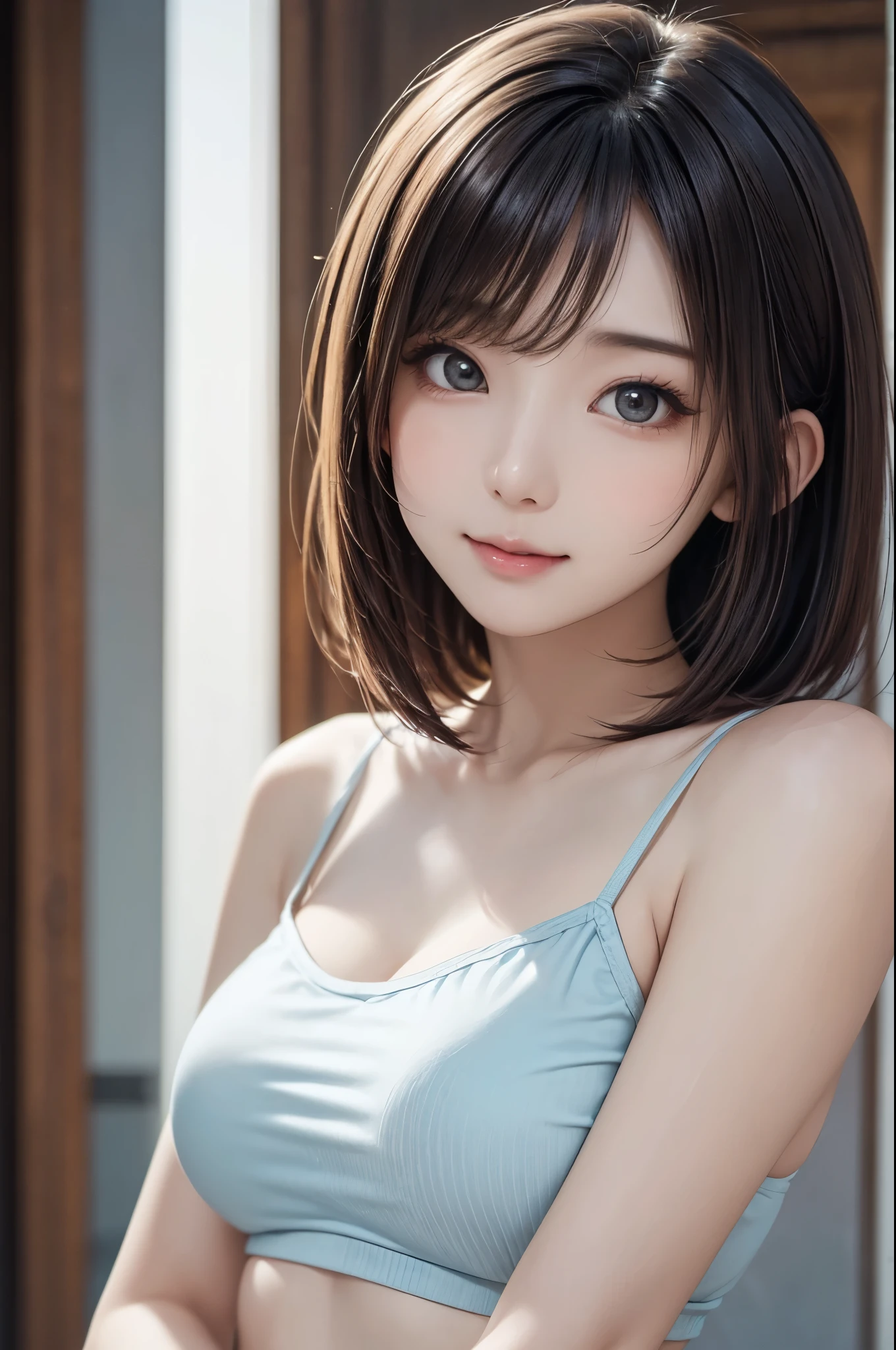 White and beautiful skin、Small nipples、blue eyes、Brown hair bob cut、Japanese、Small breasts、hairless labia、