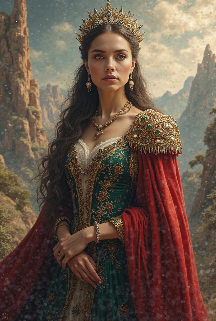 Realista,A queen with a crown , long dress, epic 