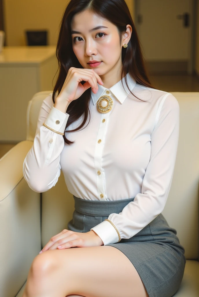 The face is :9,1870450717], Elegant upper class elite secretary wearing luxurious silk shirt, Skirts and thighs、27years old、big breasts body　162cm、walk along the corridor、Office clothes, (Wear pantyhose,realistic pantyhose)、working in an office、Wearing a smart business suit, Wear high-end high heels、 Shirt girl, Wear an elegant shirt, Wear an ultra-thin shirt, female business-person, Shirts and skirts, wearing silk shirt, Wear a shirt and skirt, 　　　　　　RAW photogr, (8K、top-quality、masterpiece:1.2)、(intricately details:1.4)、(真实感:1.4)、octane renderings、Complex 3D rendering hyper-detail, Studio soft light, Edge lights, vibrant detail, super detailing, realistic skin textures, detailface, beatiful detailed eyes, Very detailed CG Unity 16k wallpaper, cosmetics, (detailedbackground:1.2), exposing thighs!!!,