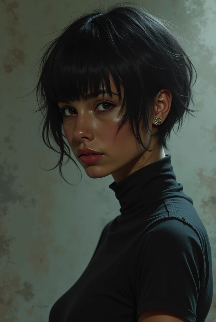 A long black girl with short hair is a bit of a long face 
