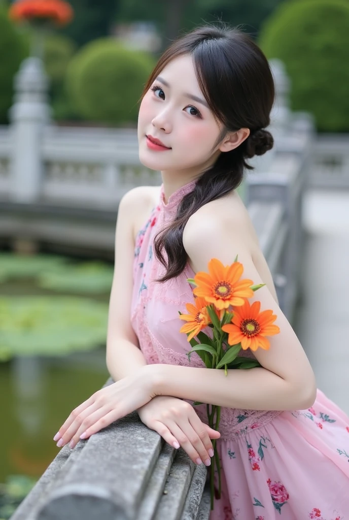 there is a woman sitting in a garden with flowers and plants, profile picture, with flowers, dilraba dilmurat, dang my linh, mai anh tran, sha xi, fanart, profile image, in style of lam manh, nivanh chanthara, 🤬 🤮 💕 🎀, girl in flowers, photoshoot, lovely woman