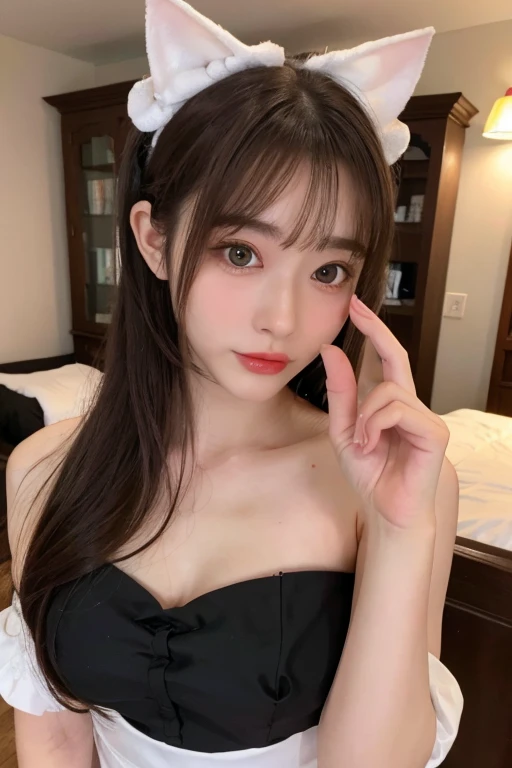 1 female、Highest quality、Ultra-high resolution、(Realistic:1.4)、blush、cute、(Detailed face)、Laughter、Looking into the camera、Inside the room、Black underwear、Huge 、Accentuate your breasts、Large Breasts、Shortcutole in the eye、Face close-up、Married women