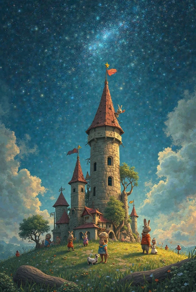 The story revolves around a small rabbit living in a beautiful village. He decides to go on an adventure to reach the stars. He collects his animal friends and starts building a tower to reach the sky.. even though they cannot touch the stars. The rabbit learns that the journey itself and cooperation with friends make the adventure valuable. He returns to his village with new lessons on pursuit and success..