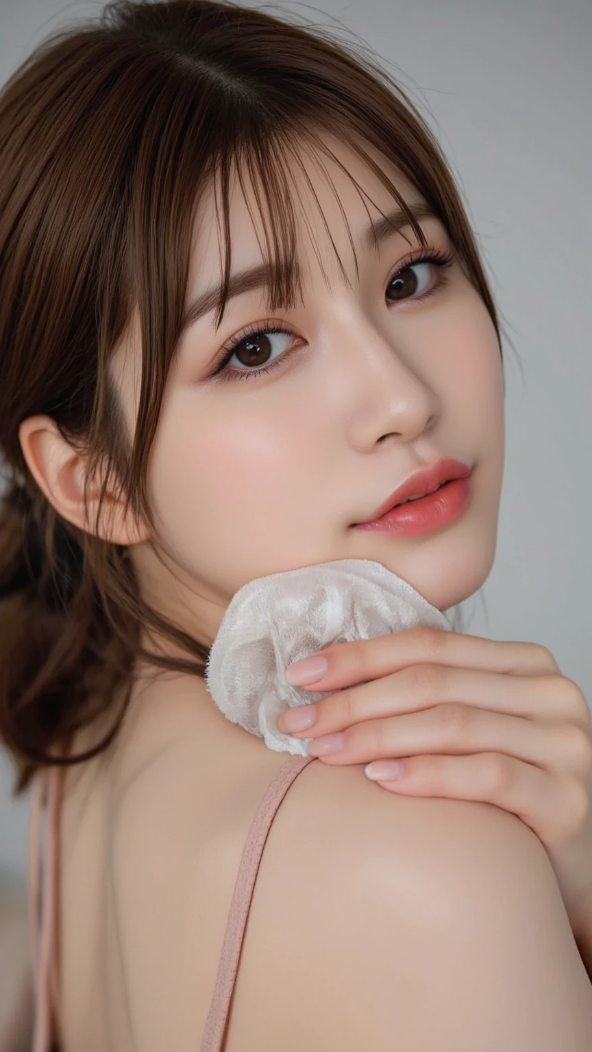 (absurdres, 8k, RAW photo, best quality, masterpiece, ultra detailed, realistic, photorealistic:1.2) soft light, depth of field (extremely close up, from below:1.4) blurred background, bokeh, cinematic BREAK 1 extremely cute Japanese girl, kawaii, 20 years old,extremely detailed face, shiny brown eyes, detailed black straight hair, skin texture, looking at viewer, embarrassed, blush, sexy smile, flat chests (sexy dynamic pose:1.3) tilting head, perfect limbs ((whip cream, soap foam:1.3) covered nipples:1.2) (oil skin, wet skin, wet hair) spread legs, naked slut (ecstasy:1.3) BREAK room full of whip bubbles, bubble bath, white modern bath room