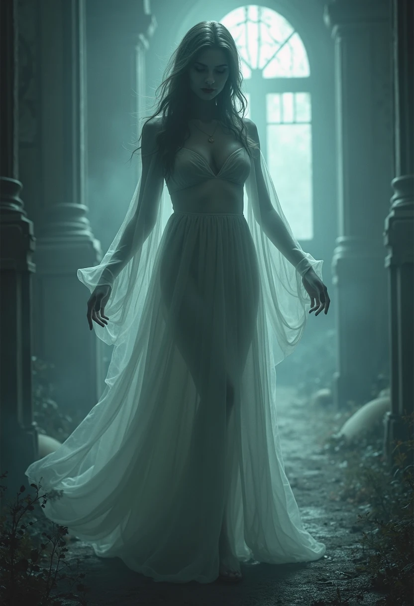 castle,vampire,moonlight,seductive woman,Indian beauty,illustration,gothic,ancient ruins,wispy smoke,black and white,ethereal,nighttime,starlit sky,ominous shadows,dramatic composition,high contrast,detail-oriented,exquisite details,vivid colors,dark atmosphere,romantic,enchanted,moonlit courtyard,mysterious aura,elaborate costumes,sharp edges,dramatic lighting,aesthetic,dark lips,flowing hair,mysterious gaze,long nails,imposing presence,majestic architecture,haunting,alluring,regal appearance,sensual and captivating,pale skin,deep eyes