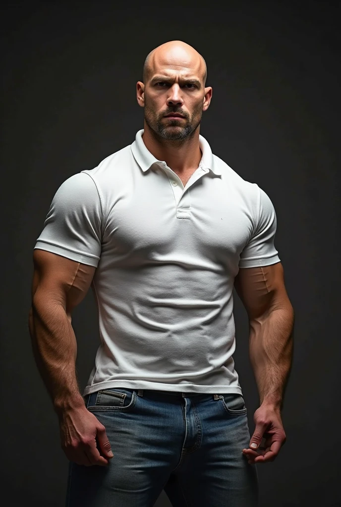A muscular 40-year-old man portrait, wearing a white T-shirt and being naked, provocative, (best quality, 4k, highres, masterpiece:1.2), ultra-detailed, (realistic, photorealistic:1.37), strong body structure, defined muscles, intense gaze, rugged features, sculpted abs, dramatic lighting, seductive pose, vibrant colors, hiperrealism, 8k