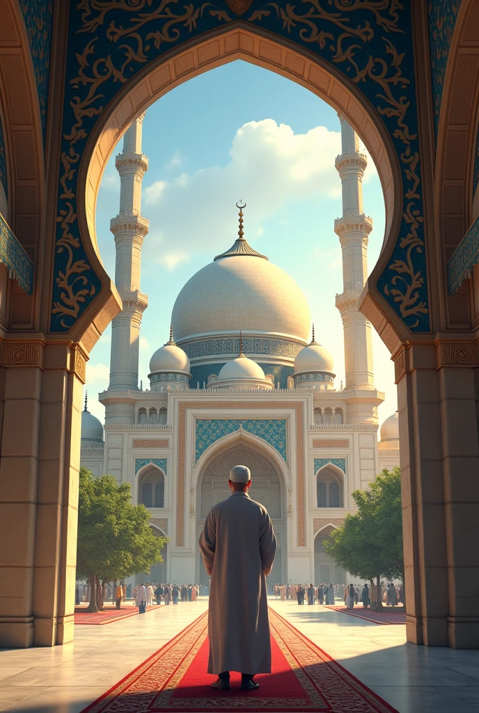 Muslim in front of mosque 
