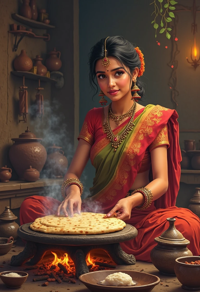 Indian lady roti cooking 