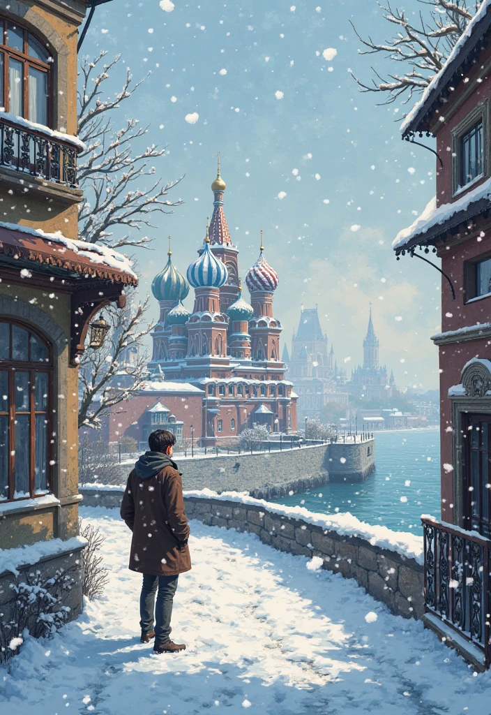 Snow in April . There is a man in Moscow and a woman separately in Yalta . 4 to