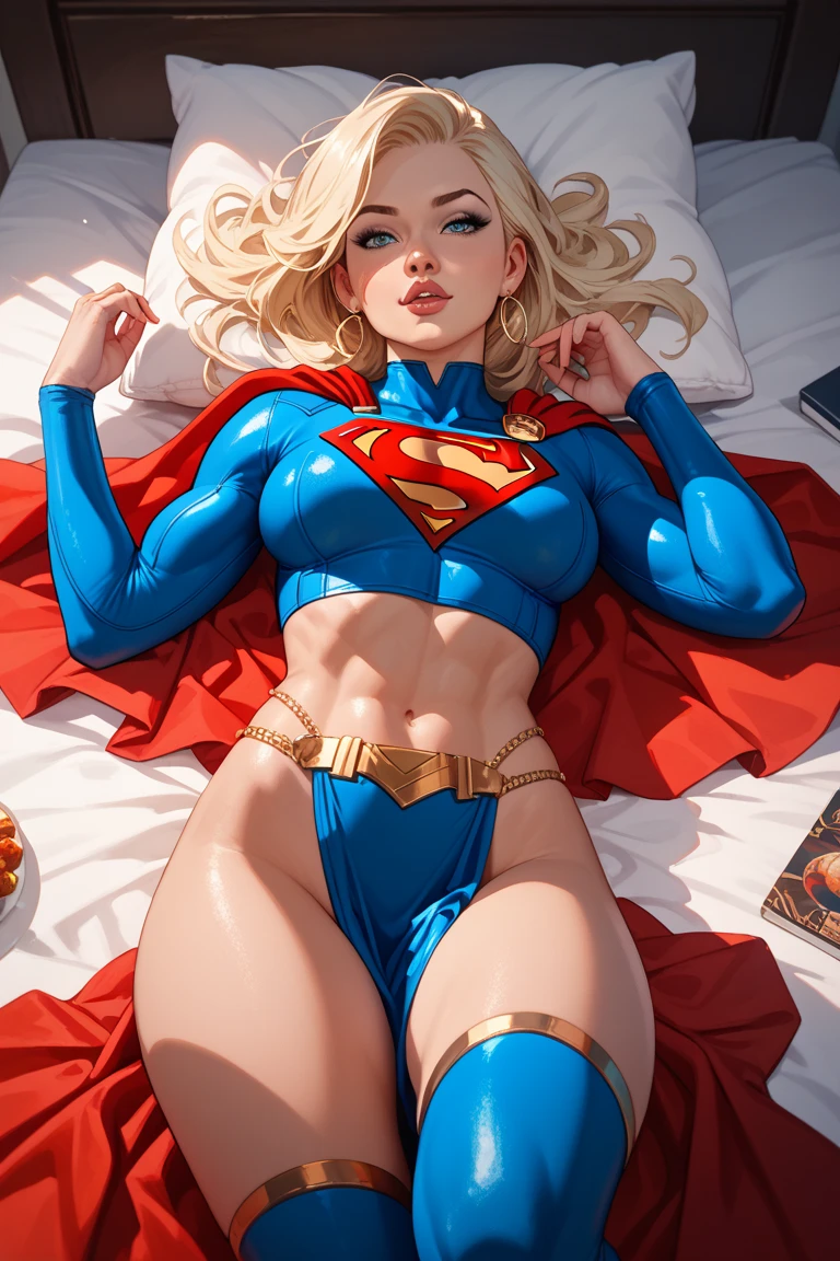 score_9, score_8_up, score_7_up, 1girl, supergirl, view from above, blonde hair, long hair, blue eyes, blush, laying, posing, flowing short red skirt, tight blue shirt, red cape, opal, large breasts, midriff, looking at viewer, bright particles, darkness, gloom, golden cherry blossom tones, Japanese aesthetic, lilies, explosive bright particles in the form of sparks of light, black theme, black background <lora:Concept Art Twilight Style SDXL_LoRA_Pony Diffusion V6 XL:0.8> concept art, realistic <lora:Expressive_H-000001:0.8> expressiveh <lora:princess_xl_v2:0.8> <lora:sinfully_stylish_SDXL>