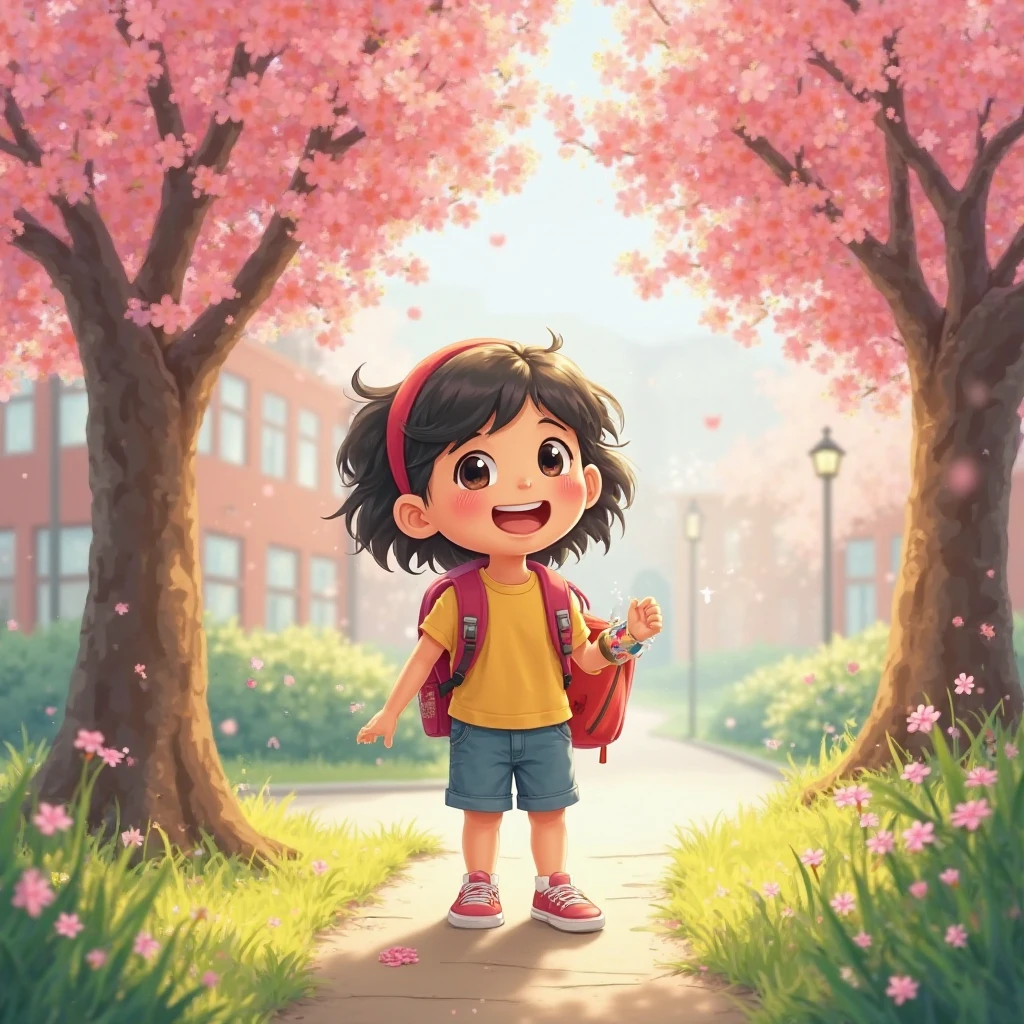 Elementary School Enrollment、 backpack、cherry tree