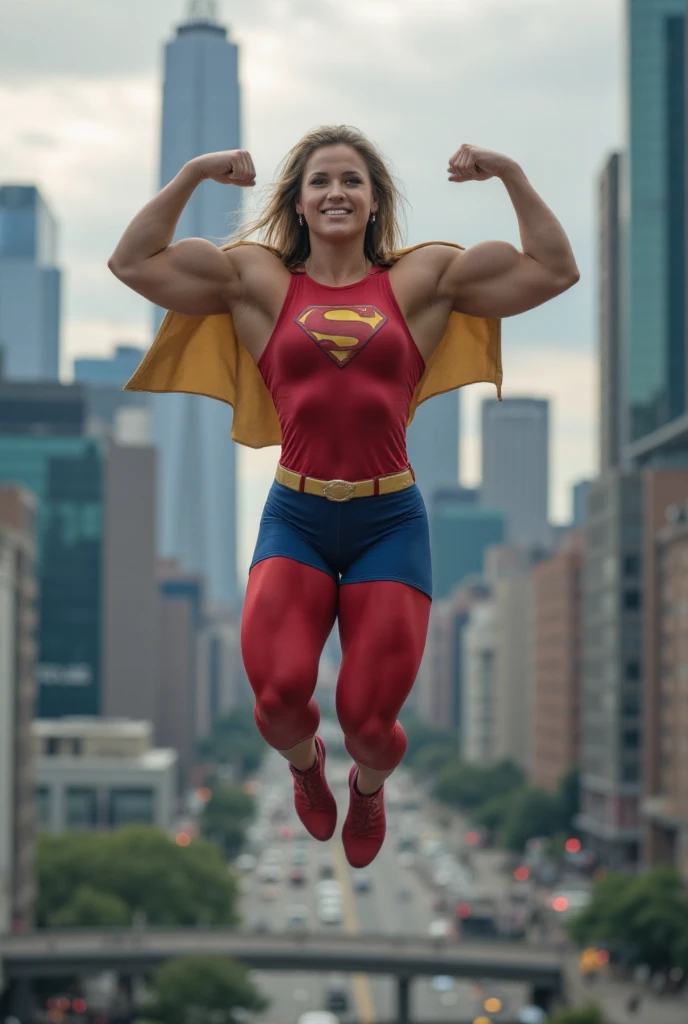 (Muscular:1.5), (thick thighs:1.4),
blonde female, supergirl,
earrings, lipstick, eyeshadow,
small breasts,
full body suit,
looking at viewer, three quarter view,
flying, in midair, rim lighting, two tone lighting, dim lighting, bokeh, detailed skin, detailed eyes