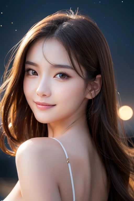 1woman, (Ultra realistic, high res), (highly detailed eyes, highly detailed hair, highly detailed face, highly detailed plump lips), (off shoulder with open breasts), upper body, caute smile, (best quality:1.4), Raw photo, (realistic, photo-realistic:1.37), professional photography, cinematic light, (fine face: 1.2),