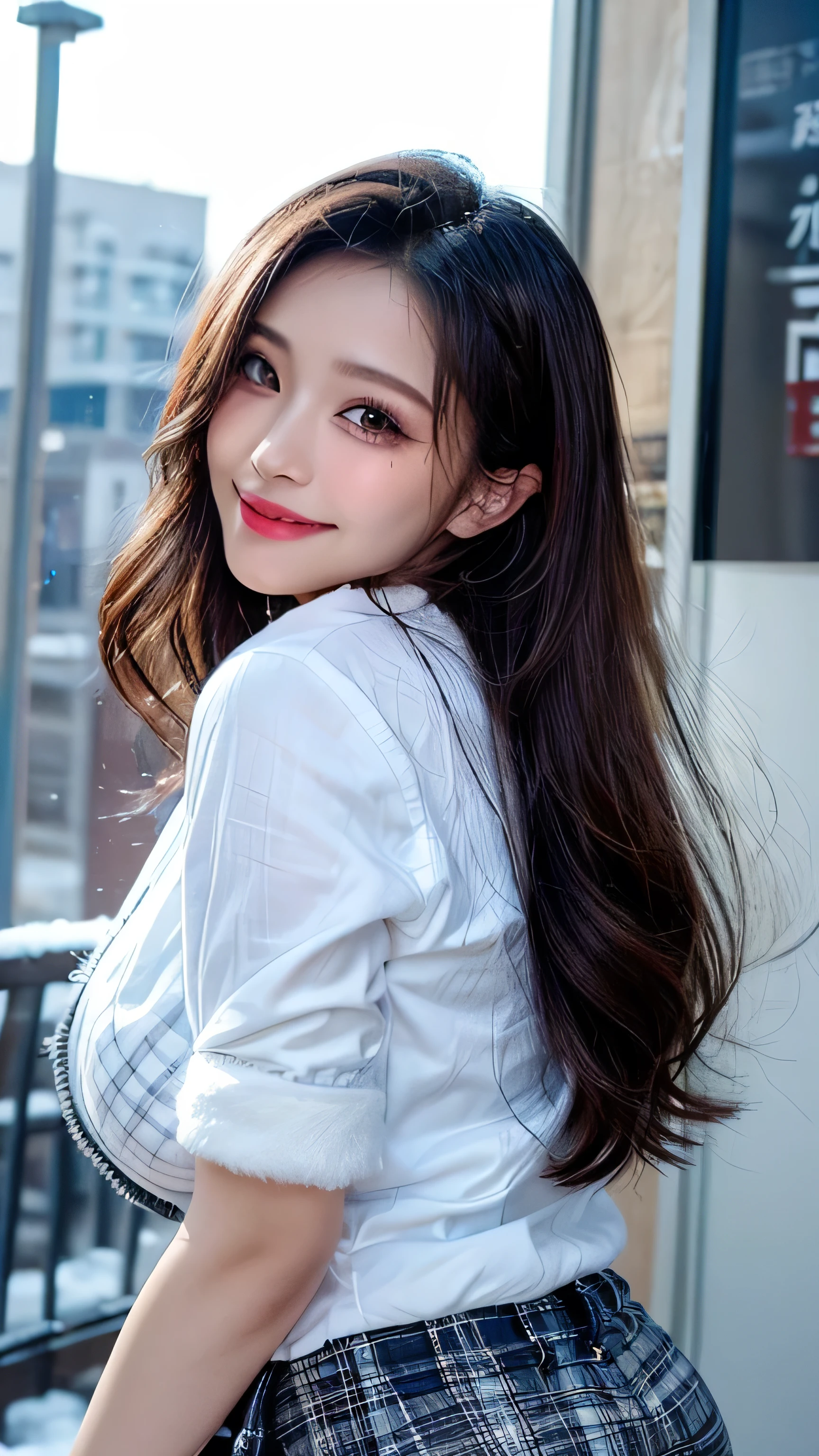 ((Full Body Angle))、((Front hair:1.2))、((highest quality, 8K, masterpiece: 1.3)), concentrated: 1.2, Cute girl 1,Nipples erect、 Perfect beauty: 1.4,Cut and sewn T-shirt Raglan sleeve summer short sleeve T-shirt.Shorts: 1.2,Long sleeve、Randall Color、comics&Text Graphics、Black ruffle-trimmed drawstring zip blouse,1.1, Highly detailed face and skin textures, Fine grain, double eyelid, whitening skin, ,highest quality,Ultra-high resolution,you,1 girl,alone,_Shiny_skin,Iris,necklace,((Brown_length_Wavy_hair)),(lips)),eyelash,Front hair,deal with,compensate,Shiny,pore,skin,Large Breasts、smiling face、Walking in the park、walk、