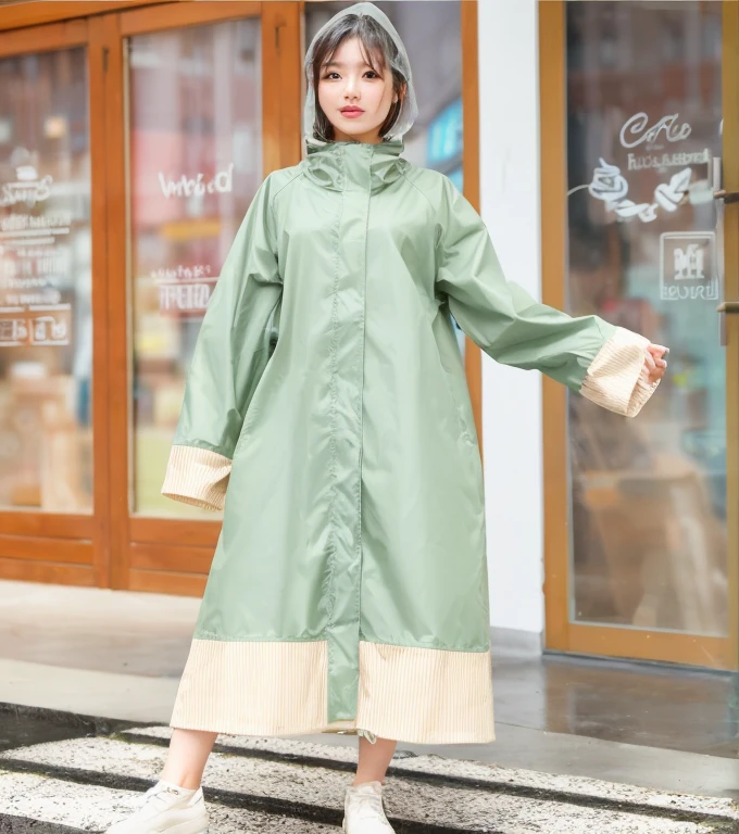 Beautiful woman in clothes、Female height 172 cm、Women in Their 20s、(masterpiece))、top-quality、high-level image quality、Ultra-detail、ighly detailed、face perfect、((solo))、full bodyesbian、Background 4K、cape:whole body:an legs=1:2:4、Perfect Style、the perfect body、Beautiful body、clong legs、g-cup、large full breasts、big butts、Beautiful waist、a short bob、Light blue hair、Eyes are ice blue、A detailed eye、outside of house、stockings、long boots、cropped hoodie、Shoulder bag、takeout、Town