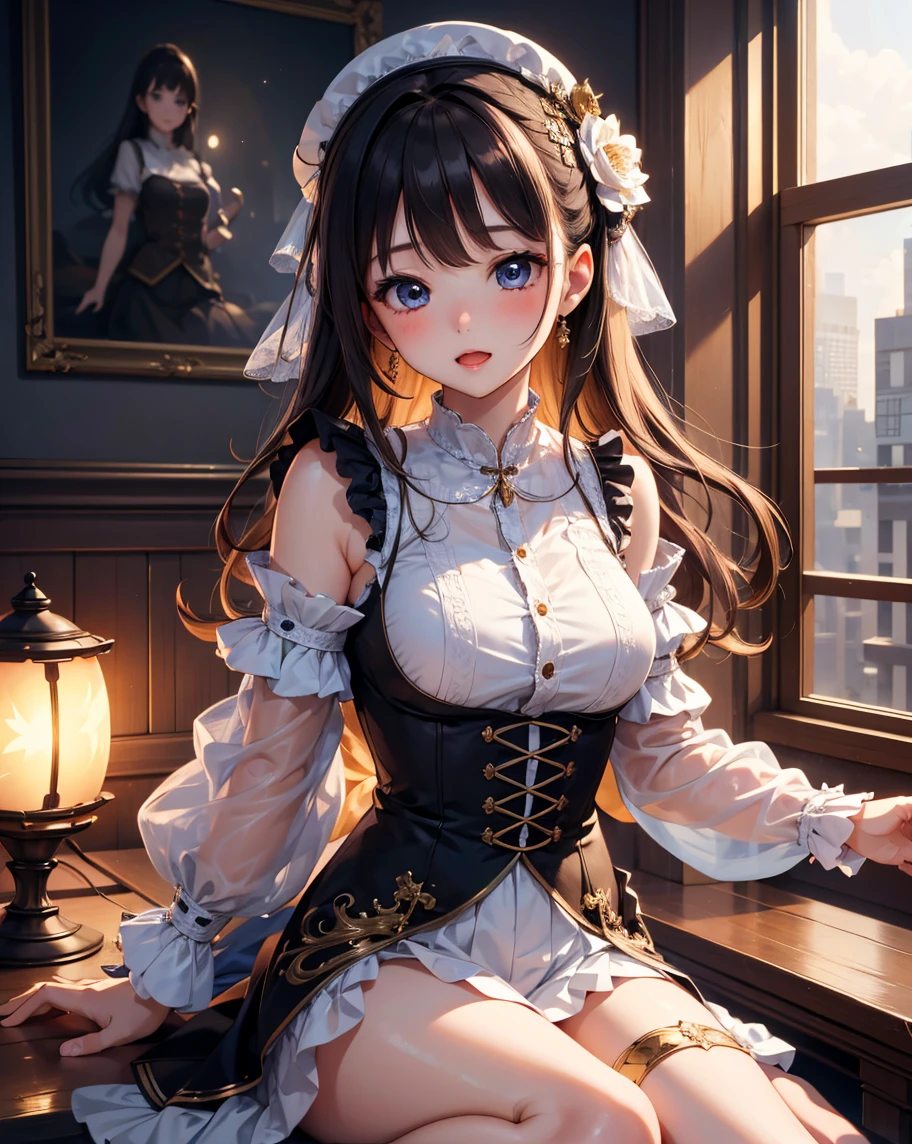(Pure Color: 0.9), (Color: 1.1), (Masterpiece: 1,2), Best Quality, Masterpiece, High Resolution, Original, Highly Detailed Wallpaper, Beauty, Beauty, Victorian, Dress, Melancholy, Big Breasts,