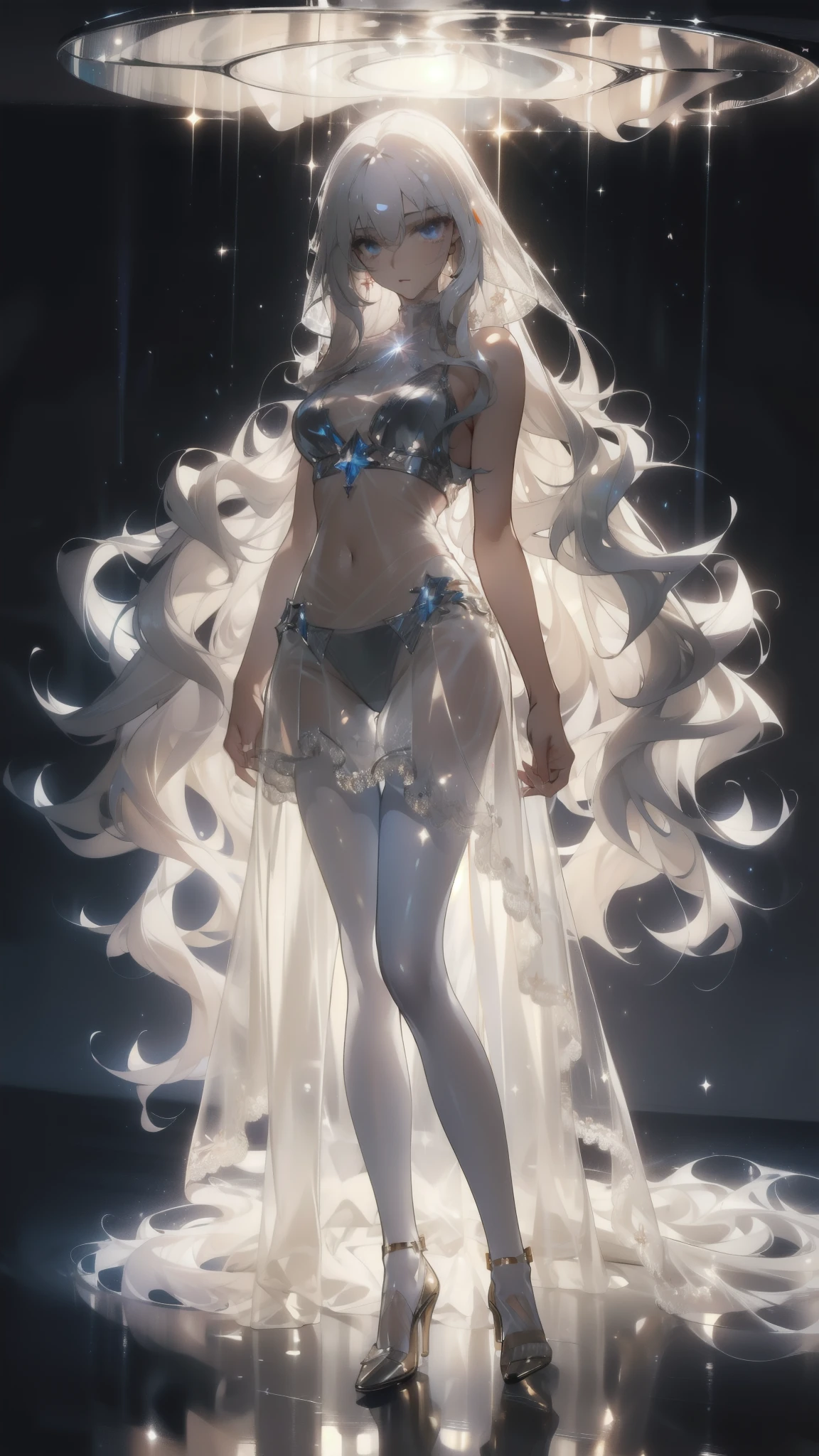 1 girl wearing colorful transparent pvc loose coat and shoe(((thin film interference))), whole body, perfect waist-hip ratio, prism, beautiful eyes, brilliance, jewelry, portrait, game original painting, anime character concept design, beautiful face, black background