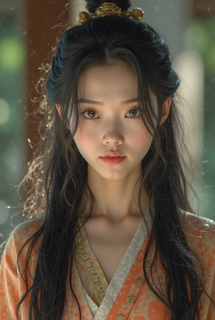 , she creates an image of a girl with long black hair and green eyes dressed in oriental clothes. Together with Lan Wangji from the Chinese drama The Untamed. In the style of The Untamed, the Chinese drama 