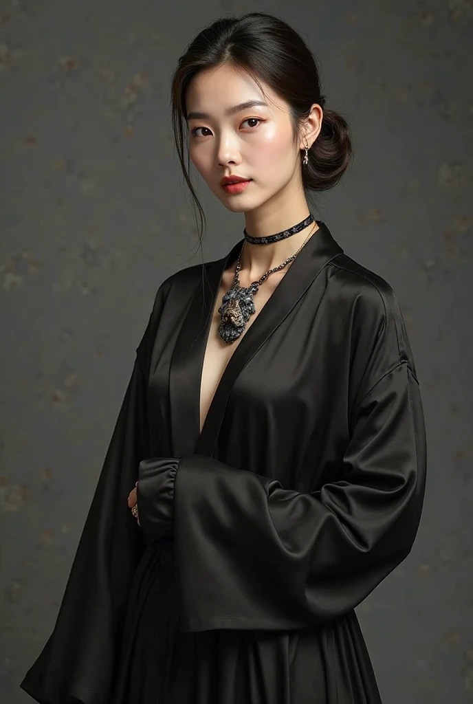 official art, Unity 8k Wallpaper, Super Detailed, masterpiece, bestquality,(((Eye details))) myth, atmospheric, mystical, romantic, full body, splendid, literature, art, fashion, Ming and Qing dynasties, decoration, intricate, determined eyes, embroidery, Black eye contour, Emotional depth, supernatural, All black ninja costume, 1 girl, only, collar, chest element, thongs