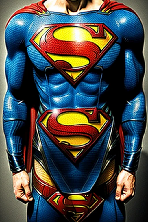 Ultra-realistic, movie-level picture quality, 8K ultra-clear resolution, Superman, full body portrait, there are several letters printed on the abdomen of the jacket, the first row is "EA", the second row is "ART", and the third row is "INFINITY" several letters, all letters are displayed in the center