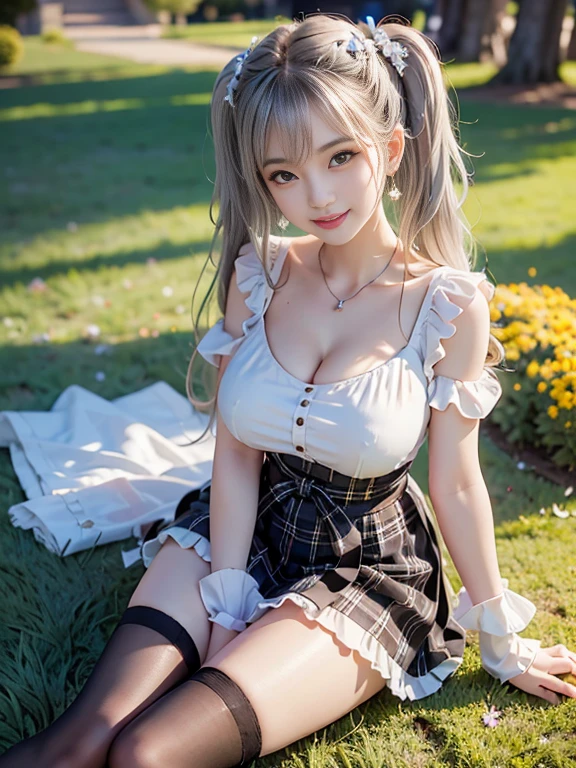 Japanese、20-year-old、smile、silver hair、Cute face、bra,pansies,garter belt,stockings,、Looking up、On all fours