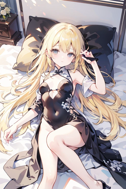 tmasterpiece, Best quality at best, finely detailled, A high resolution, Extremely refined and beautiful,1womanl,slenderlegs, looking at viewert, face to the viewer, Golden hair, white backgrounid, 独奏,(full bodyesbian:2),A mother,Big breasts wife,Bedrooms,Complicated details,Intricate patterns,