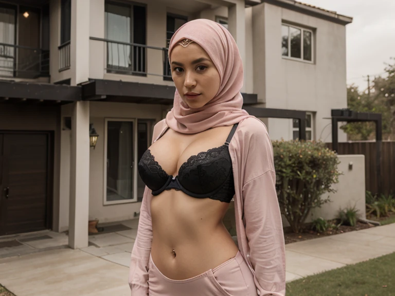 very tanned hijab North African wearing a very little skirt with a string make up and big lips sitting on her bed beautiful legs realistic 4k squirting very hard