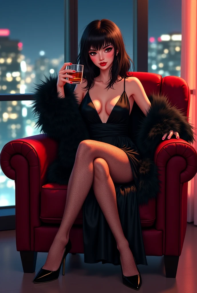 (full body shot:1.7) photorealistic image of a (sitting pose:1.7) ultrarealistic, photography, long red hair, woman, 24 years old, hourglass figure, perfect body, Flirty look, natural medium breasts, blur background, wearing a silk dress, sitting on a bar stool at the bar in a club, she has her legs crossed, she is wearing elegant red high heels, she has beautiful legs, she has long legs, full body, full body shot, full body photo, wide angle, wide angle shot