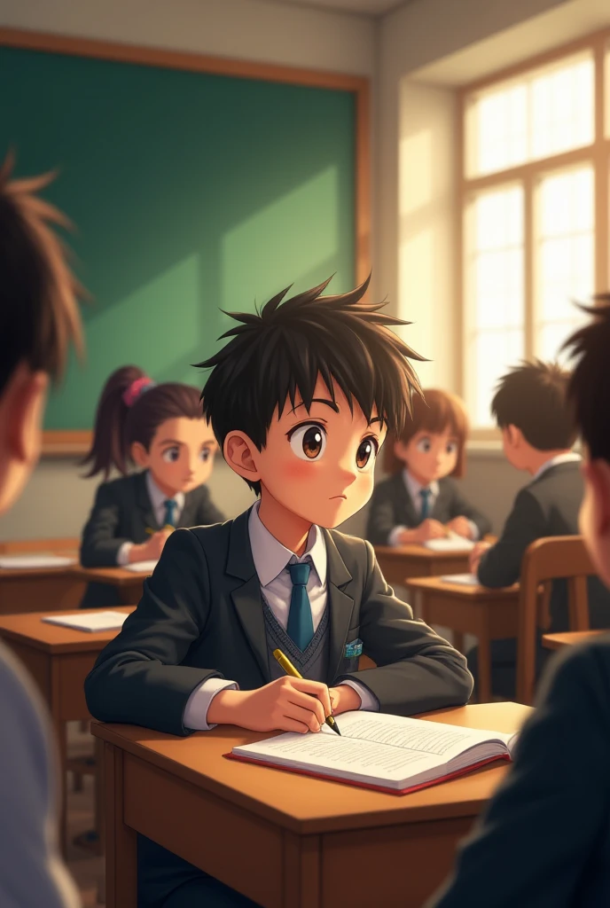 A famous anime story. In the story a boy who studying in class 9th history name is Mukesh 