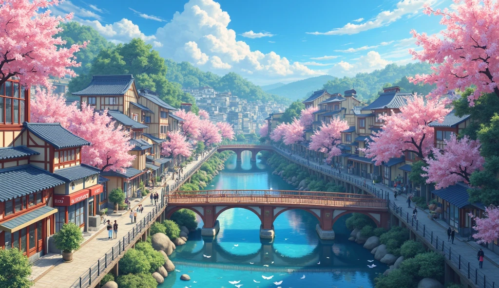 Anime Cityscapes、Flowers and Signs,  Japanese Street, Beautiful Animated Scene, Tokyo anime scene, A Tokyo-like town, tokyo street background, Anime Background Art,  near Japan , , Japanese cities, Beautiful Animated Scenery, the beauty of traveling in Japan,  Beautiful Streetscapes, tokyo street, Tokyo Alley, Downtown Japan, Detailed landscape—width 672, Spring Season Cities, there are no humans, from above