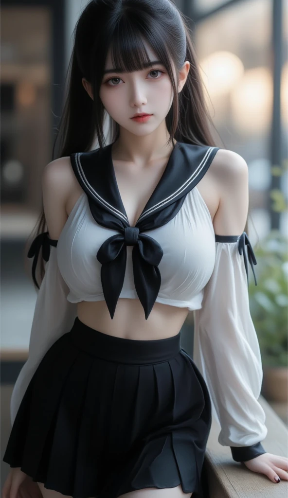 （Very delicate and beautiful：1.2）super model,,Big Breasts,Beautiful breasts,voluptuous,【bike shorts】,,【3girls】,,highest quality, High resolution, 8K,Sailor suit,Kick in a hurry