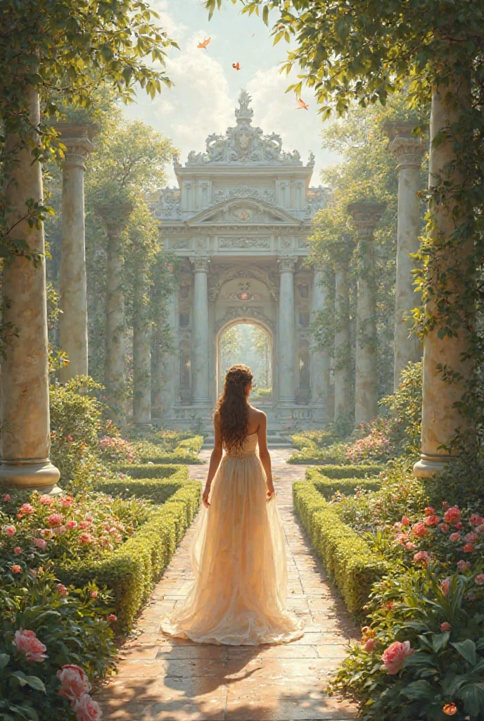 A beautiful garden of palace with princess
