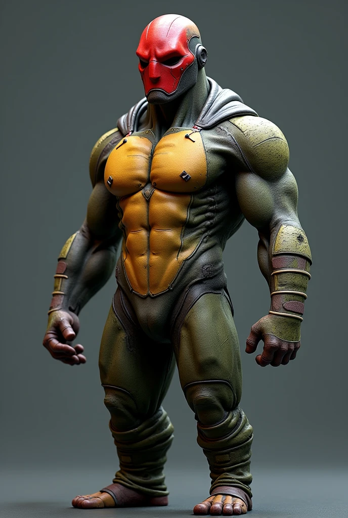 1960s,photo realistic,NSFW, shirtless, naked, wearing nothing, nude, gay, bara, naked except for hero helmet, hairy body, man in his 40s, muscular body with fat,