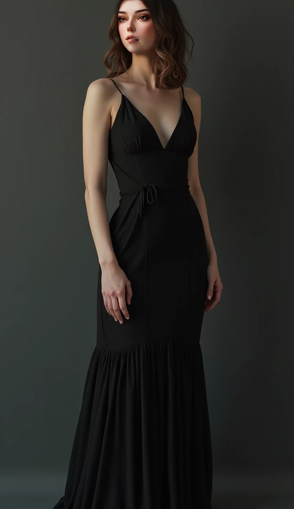 fitted black dress with ribbon straps,mesh diamond media, and black heeled ankle boots