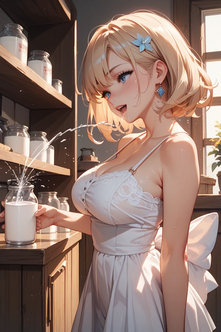 (highest quality)), ((masterpiece)), (Familiar), Perfect Face,Shiny skin,Beautiful breasts,how,Shiny skin、Sunburned skin、Sweat、Off the shoulder、Double teeth、Hotel、White leotard
、(((short Bob)))、Young、Big Breasts、Breast Matching、Embrace、Night Pool、(((Milking)))、Breastfeeding、(((Drip lotion)))